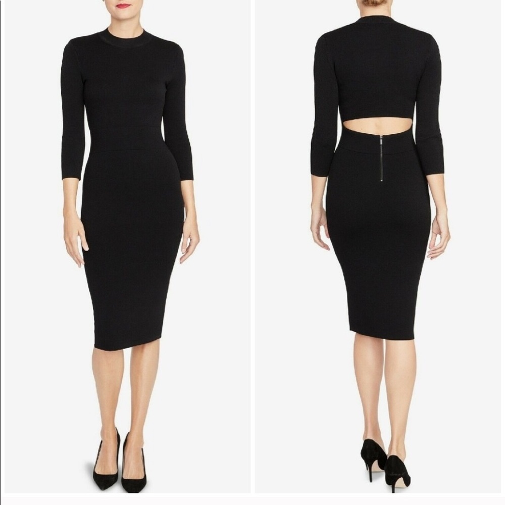 Rachel Roy Black Sweater Dress Keyhole Back Sz L